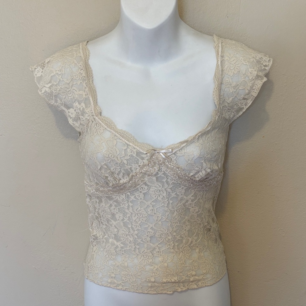 Forever 21 Cream Lace Cap Sleeve Chemise